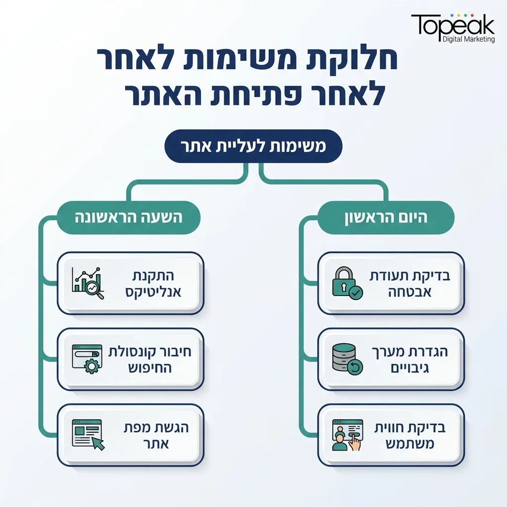אינפוגרפיקה — חלוקת משימות לאחר פתיחת האתר: משימות לעליית אתר