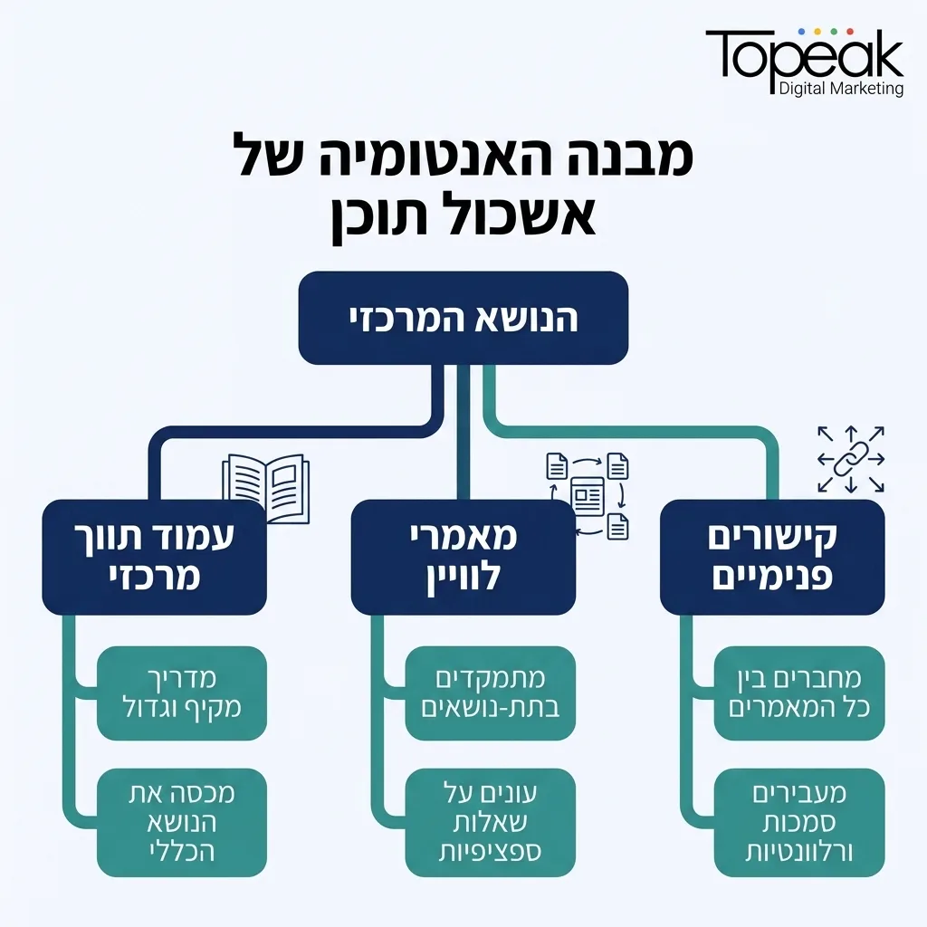 אינפוגרפיקה — מבנה האנטומיה של אשכול תוכן: הנושא המרכזי