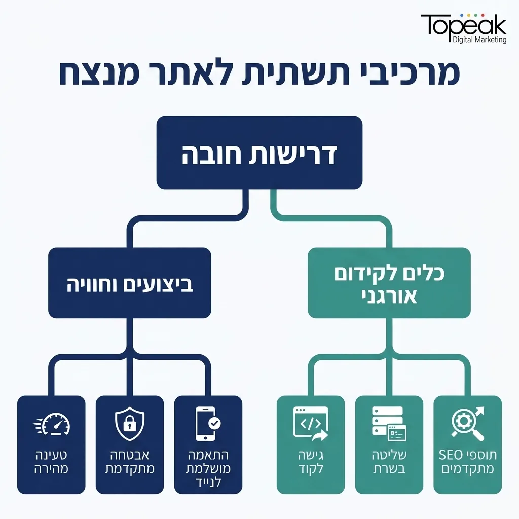 אינפוגרפיקה — מרכיבי תשתית לאתר מנצח: דרישות חובה