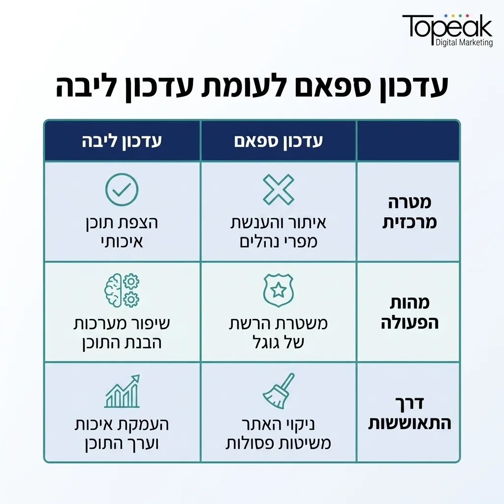 אינפוגרפיקה — עדכון ספאם לעומת עדכון ליבה: השוואה בין עדכון ספאם, עדכון ליבה