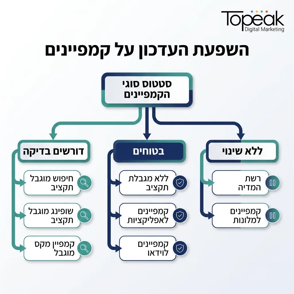 אינפוגרפיקה — השפעת העדכון על קמפיינים: סטטוס סוגי הקמפיינים