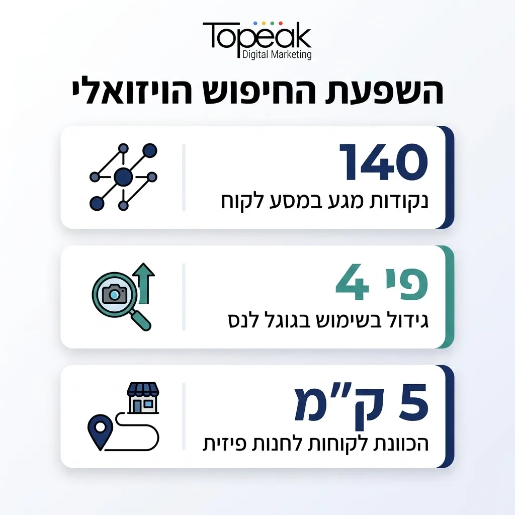 אינפוגרפיקה — השפעת החיפוש הויזואלי: נקודות מגע במסע לקוח, גידול בשימוש בגוגל לנס, הכוונת לקוחות לחנות פיזית