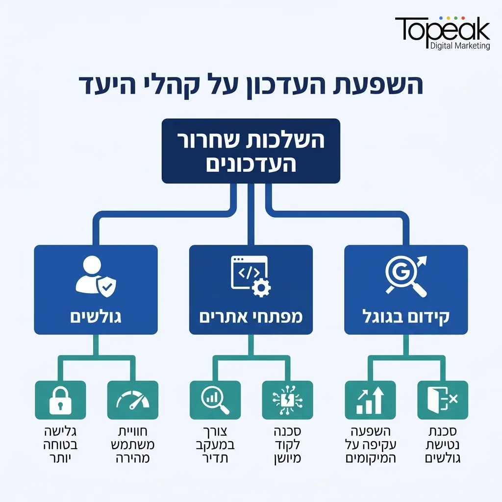 אינפוגרפיקה — השפעת העדכון על קהלי היעד: השלכות שחרור העדכונים