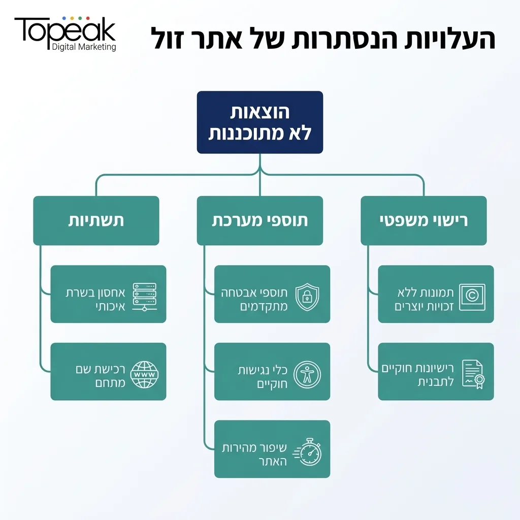 אינפוגרפיקה — העלויות הנסתרות של אתר זול: הוצאות לא מתוכננות