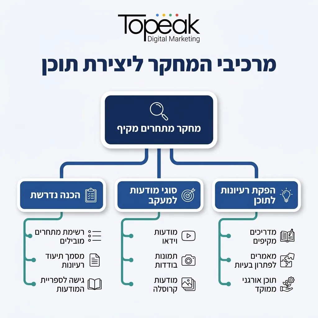 אינפוגרפיקה — מרכיבי המחקר ליצירת תוכן: מחקר מתחרים מקיף