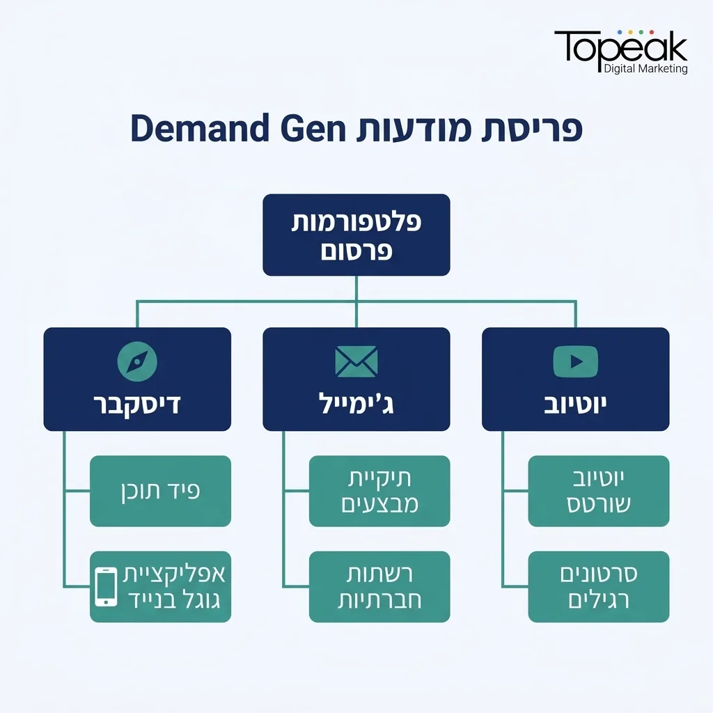 אינפוגרפיקה — פריסת מודעות Demand Gen: פלטפורמות פרסום