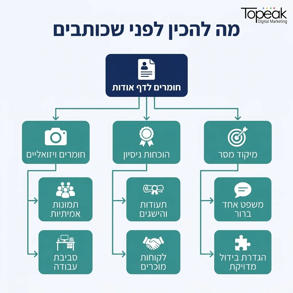 אינפוגרפיקה — מה להכין לפני שכותבים: חומרים לדף אודות